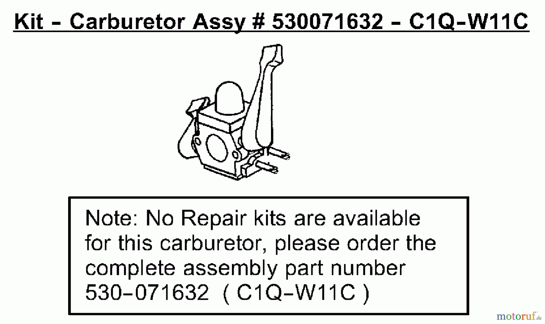  Poulan / Weed Eater Bläser / Sauger / Häcksler / Mulchgeräte BV1800LE (Type 2) - Weed Eater Barracuda Blower Carburetor Assembly (C1Q-W11C) P/N 530071632