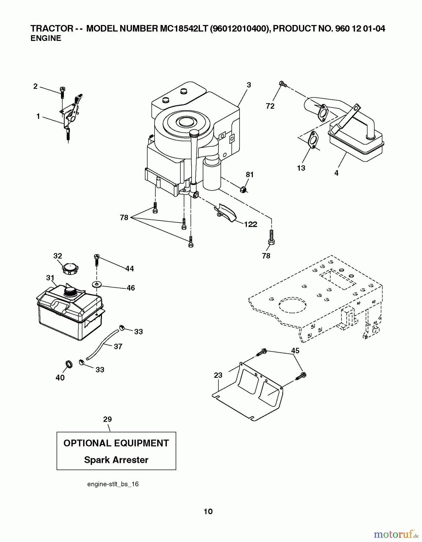  Poulan / Weed Eater Rasen und Gartentraktoren PXT12538 (96016002200) - Poulan XT Lawn Tractor (2010-10) ENGINE