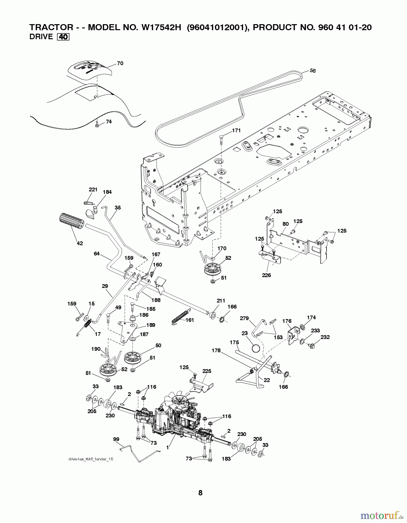  Poulan / Weed Eater Rasen und Gartentraktoren W17542H (96041012001) - Weed Eater Lawn Tractor (2010-01) DRIVE