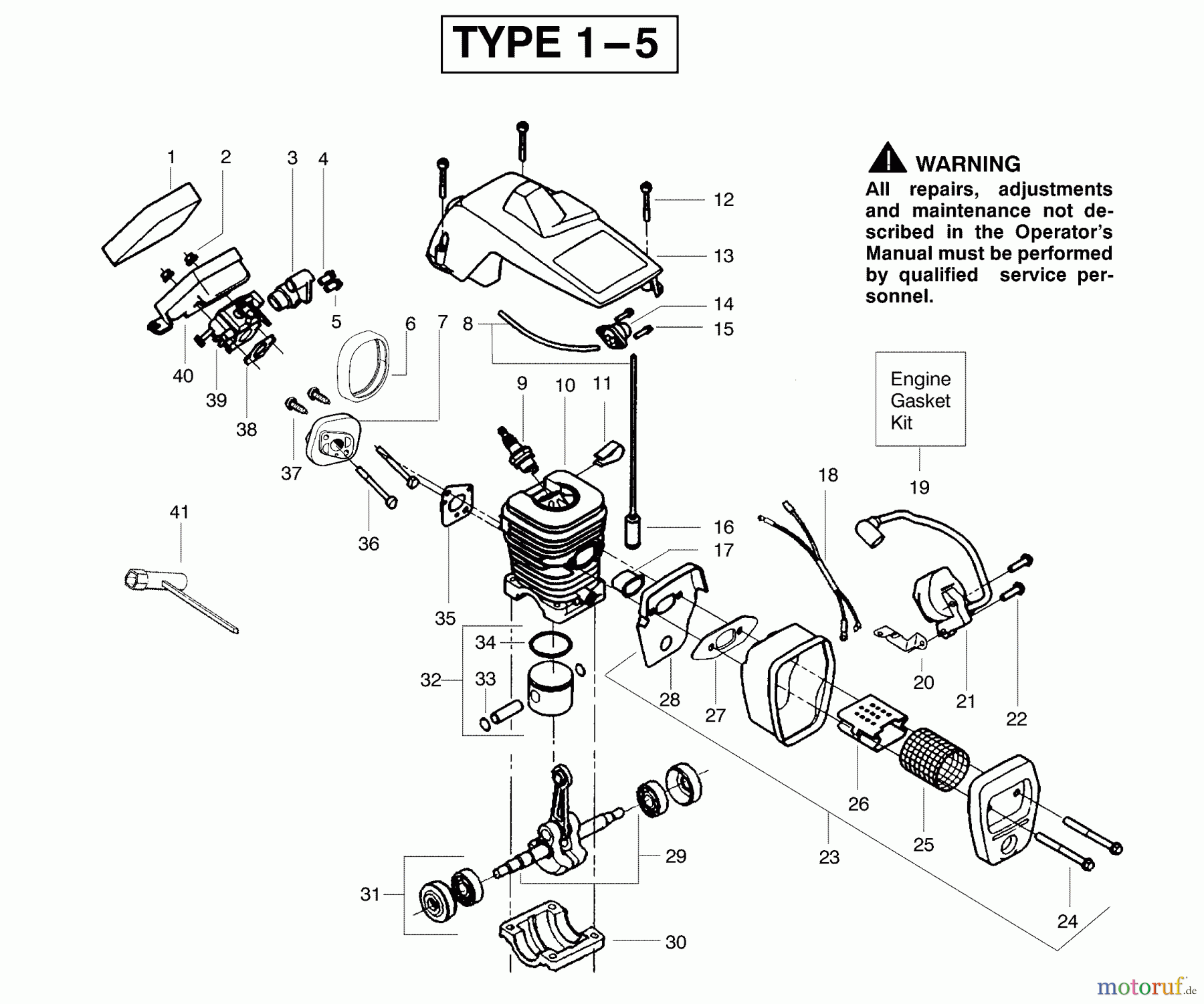  Poulan / Weed Eater Motorsägen 1950 (Type 5) - Poulan Woodshark Chainsaw Engine Assembly Type 1-5