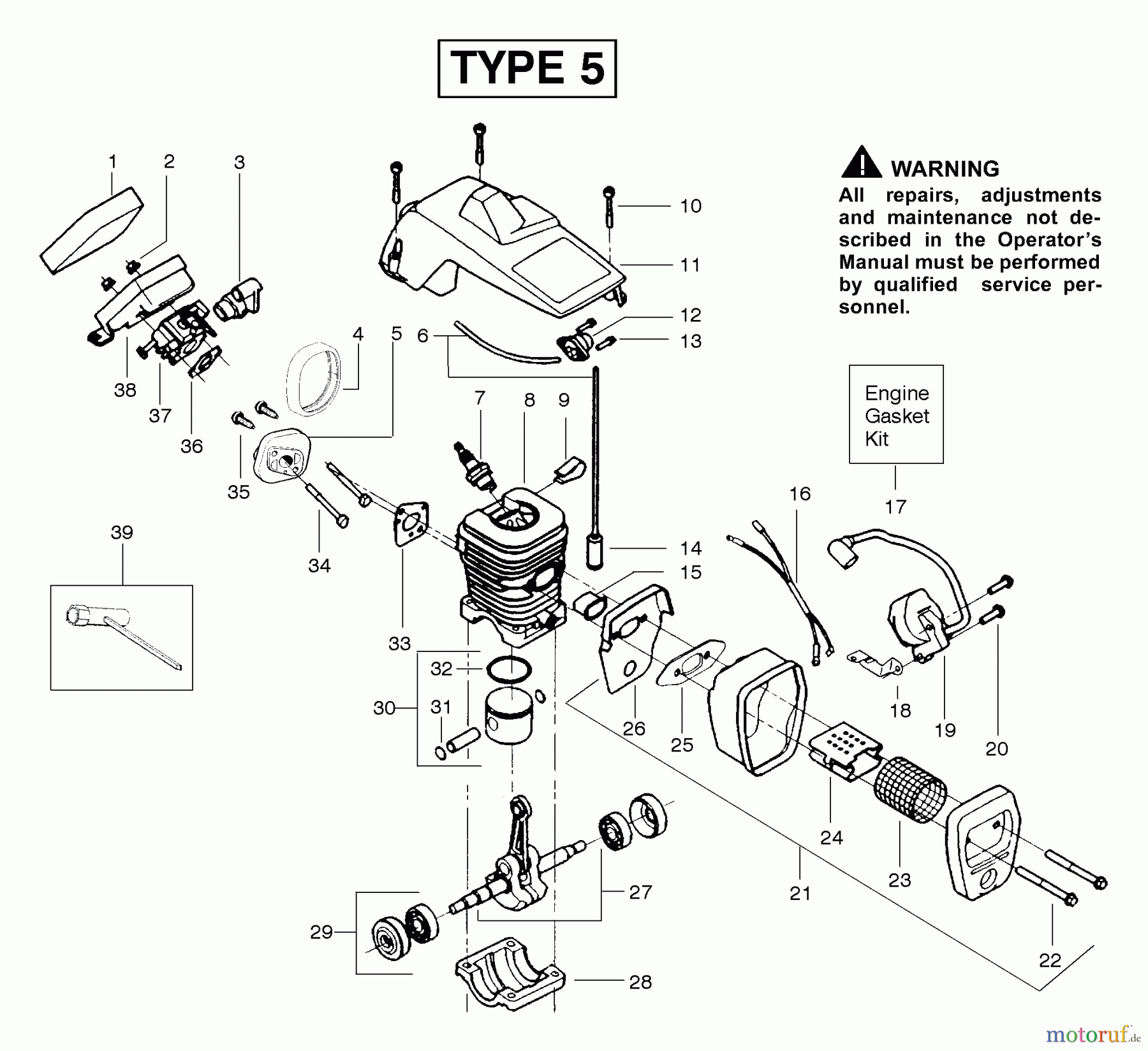  Poulan / Weed Eater Motorsägen 2155 (Type 5) - Poulan Plus Chainsaw Engine Assembly Type 5