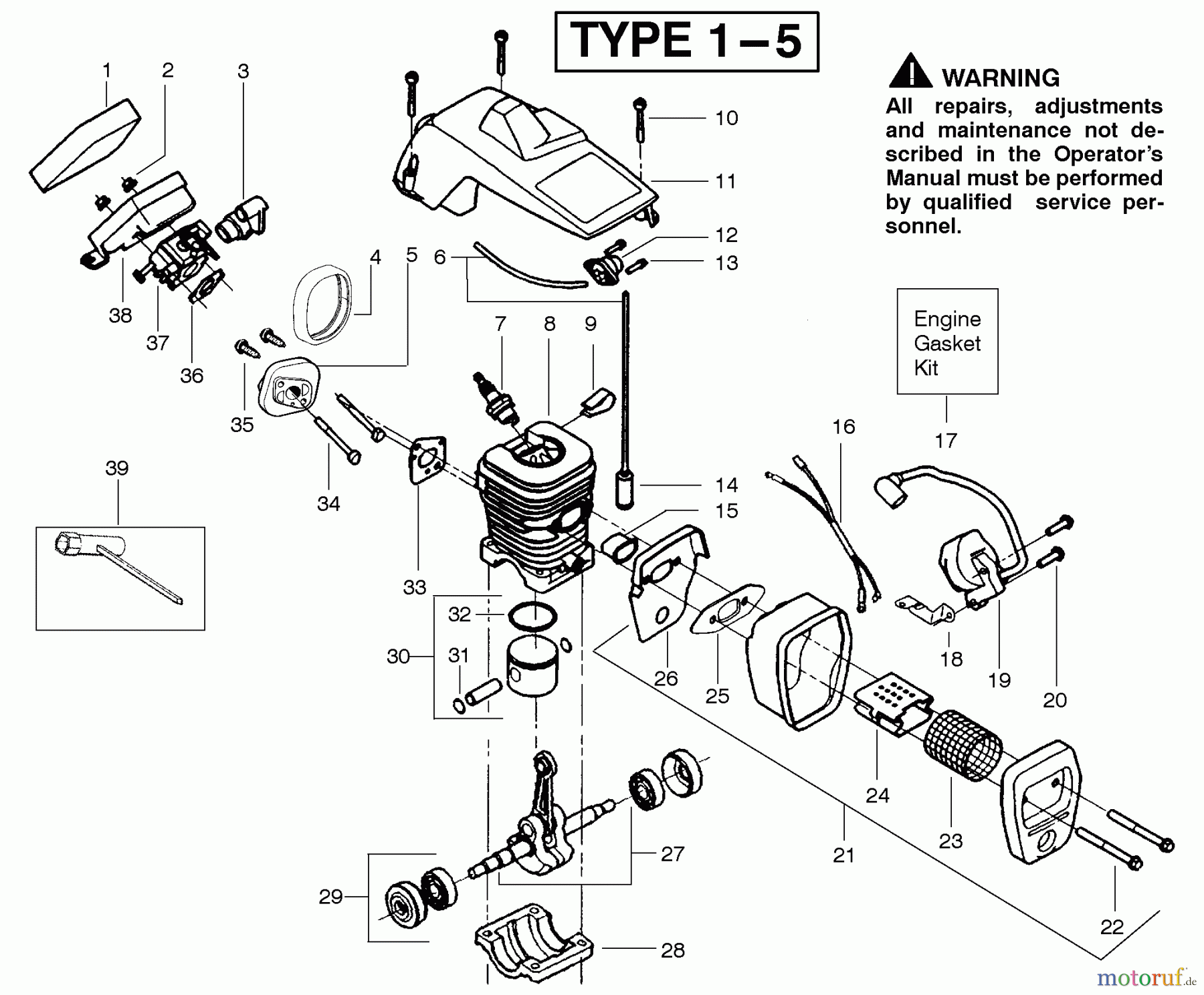  Poulan / Weed Eater Motorsägen 2375 (Type 5) - Poulan Wildthing Chainsaw Engine Assembly Type 1-5