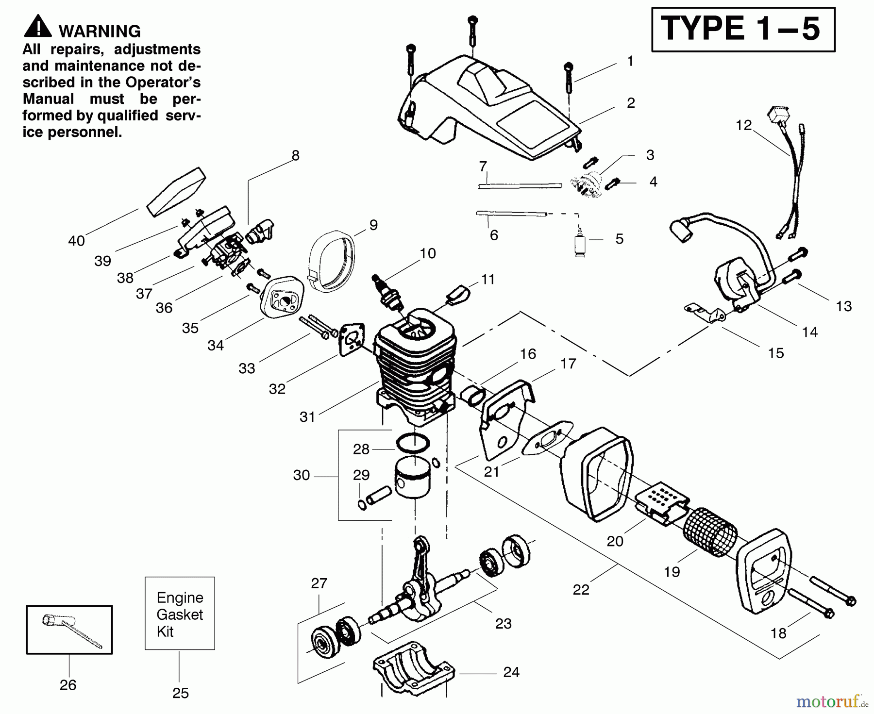  Poulan / Weed Eater Motorsägen 2450 (Type 5) - Poulan Woodmaster Chainsaw Engine Assembly Type 5