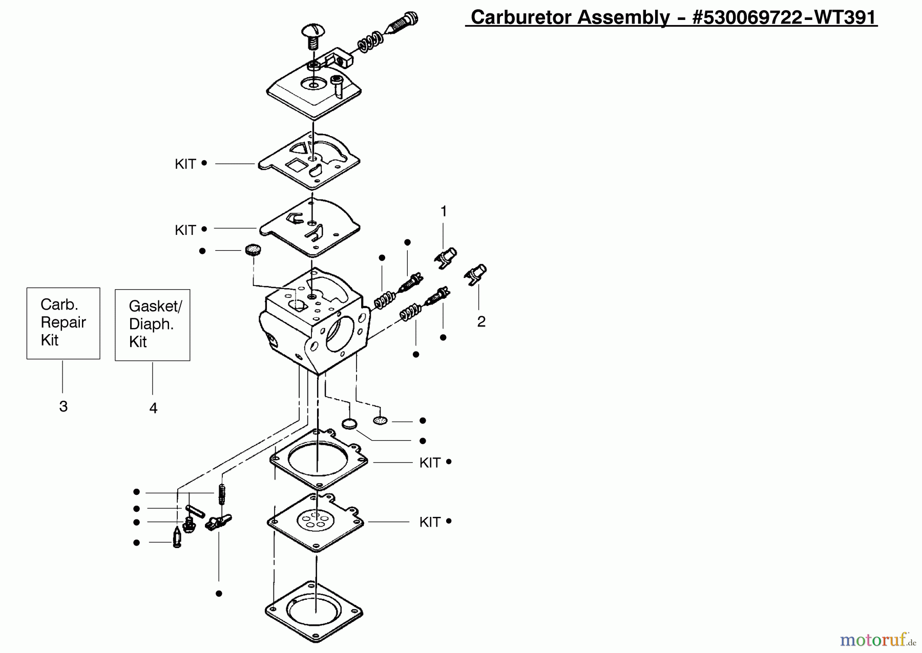  Poulan / Weed Eater Motorsägen 2250 (Type 4) - Poulan Woodmaster Chainsaw Carburetor Assembly (WT391) 530069722