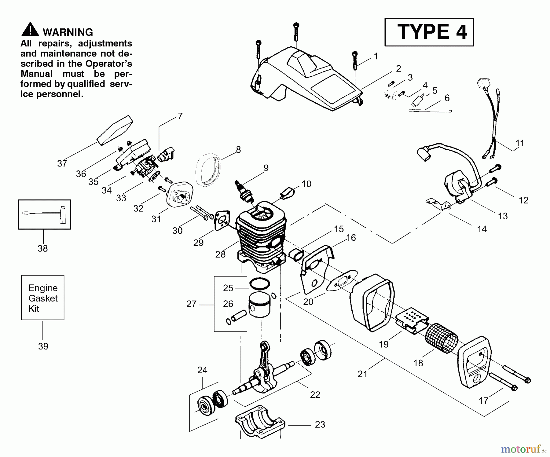  Poulan / Weed Eater Motorsägen PP221 (Type 4) - Poulan Pro Chainsaw Engine Assembly Type 4