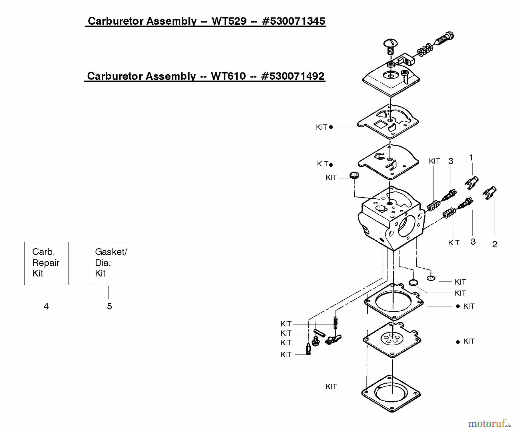  Poulan / Weed Eater Motorsägen PP295 (Type 4) - Poulan Pro Chainsaw Carburetor Assembly - (WT529) 530071345 (WT610) 5300714927