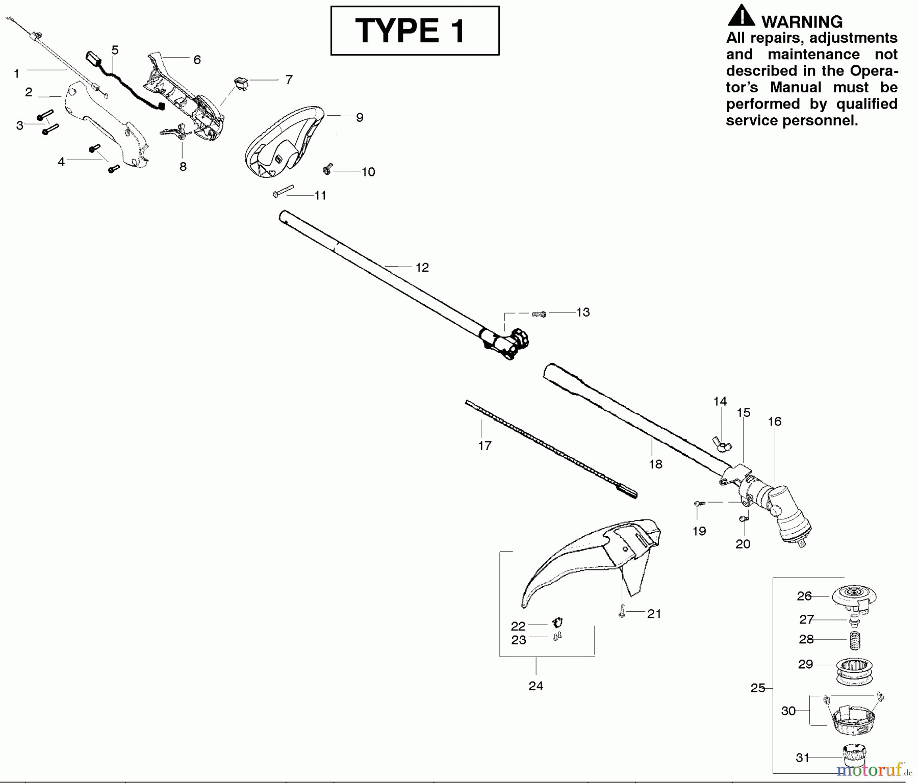  Poulan / Weed Eater Motorsensen, Trimmer PP125 (Type 1) - Poulan Pro String Trimmer Cutting Equipment Type 1