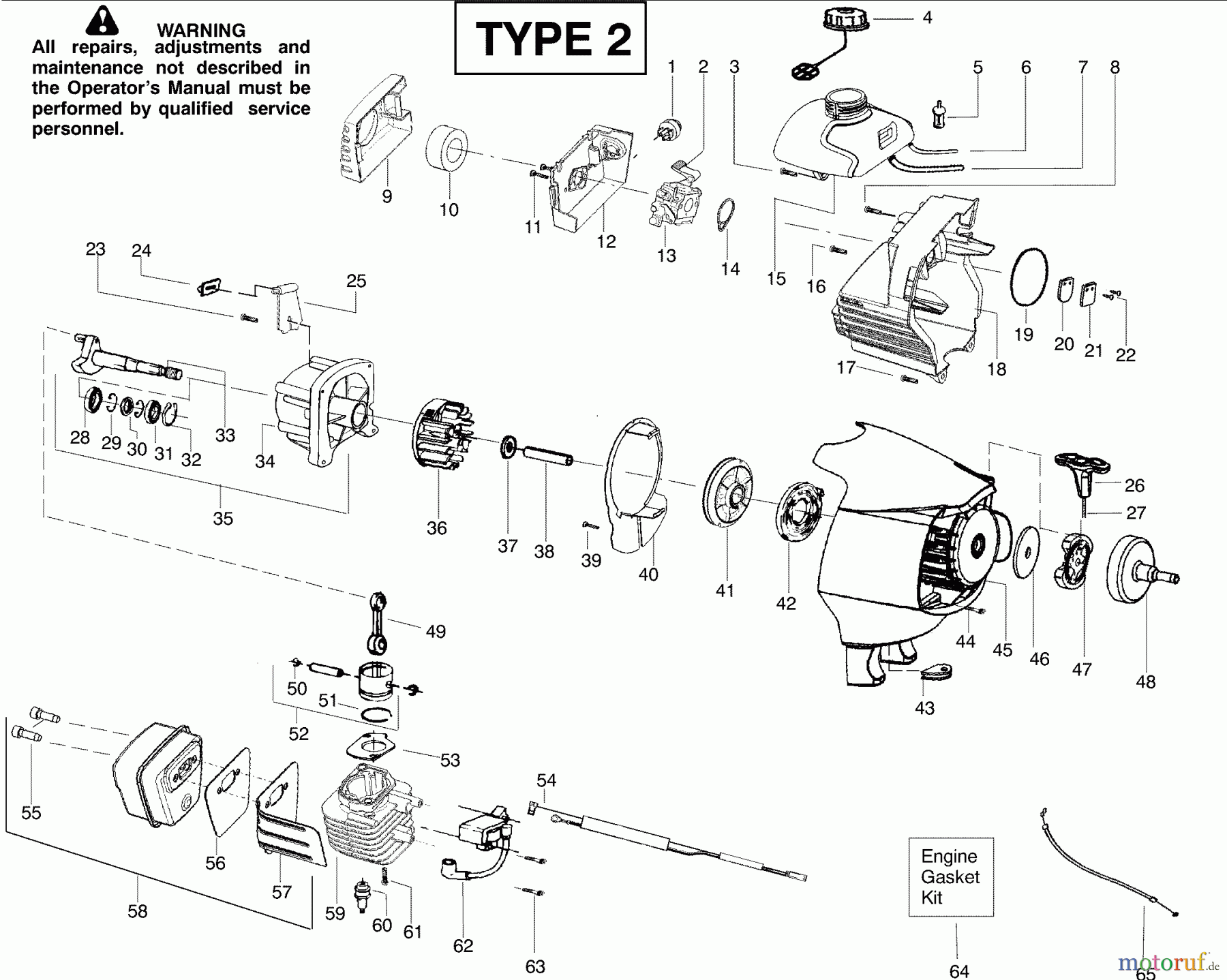  Poulan / Weed Eater Motorsensen, Trimmer PP136E (Type 2) - Poulan Pro String Trimmer Engine Assembly Type 2