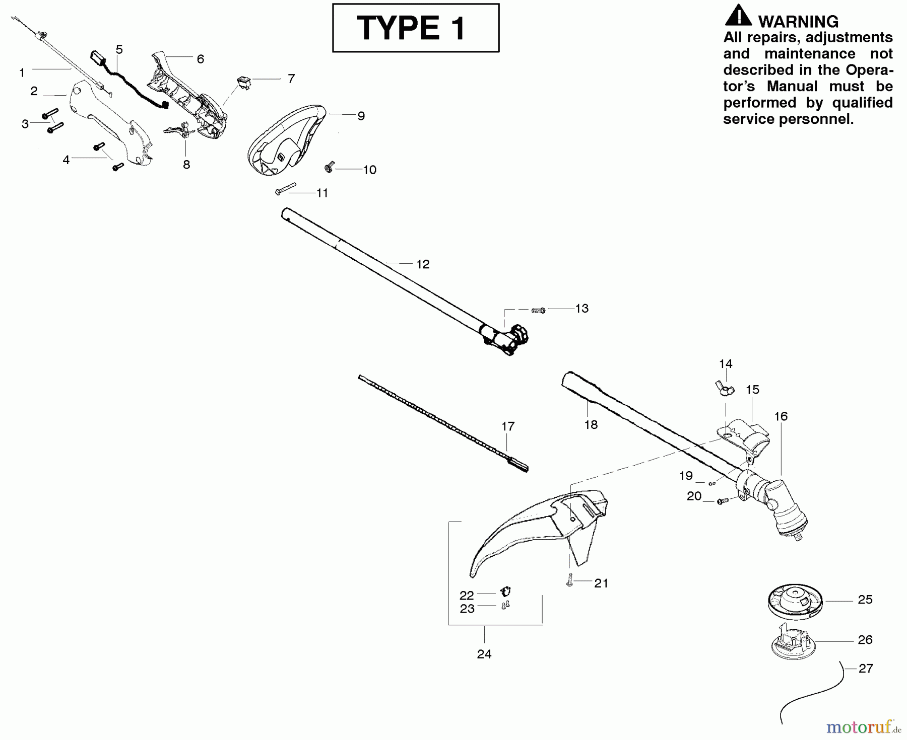  Poulan / Weed Eater Motorsensen, Trimmer SM706 (Type 1) - Poulan Pro String Trimmer Shaft Type 1