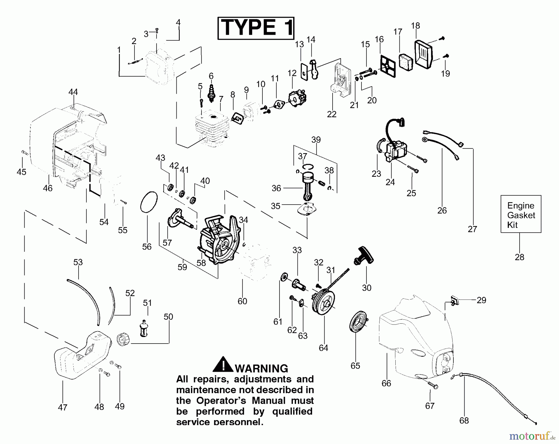  Poulan / Weed Eater Motorsensen, Trimmer TE400LE (Type 1) - Weed Eater String Trimmer Engine Type 1