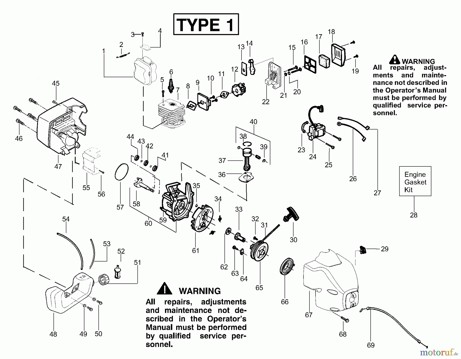  Poulan / Weed Eater Motorsensen, Trimmer TE450CXL LE (Type 1) - Poulan String Trimmer Engine Type 1