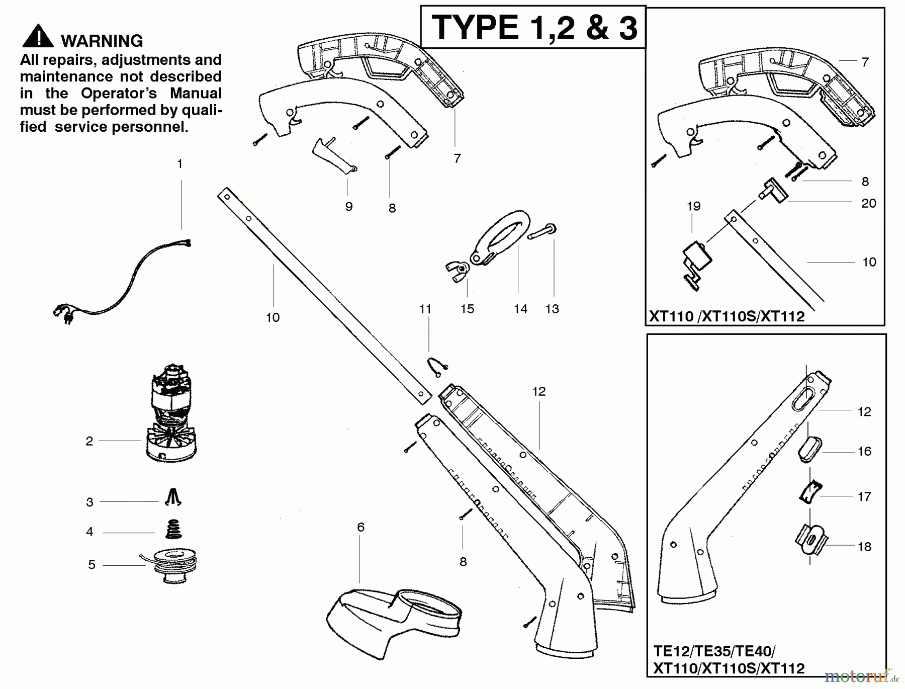  Poulan / Weed Eater Motorsensen, Trimmer TE35 (Type 1) - Weed Eater Electric Trimmer Product Complete Type 1,2,3