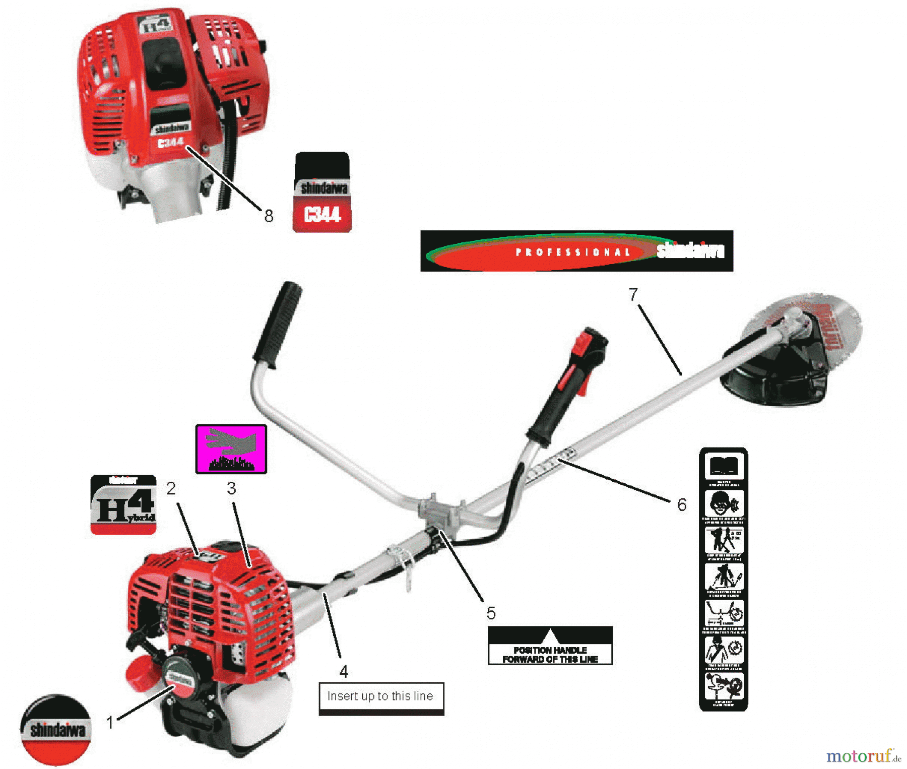  Shindaiwa Trimmer, Faden / Bürste C344 - Shindaiwa String Trimmer / Brush Cutter, S/N: T15012001001 - T1501299 Labels