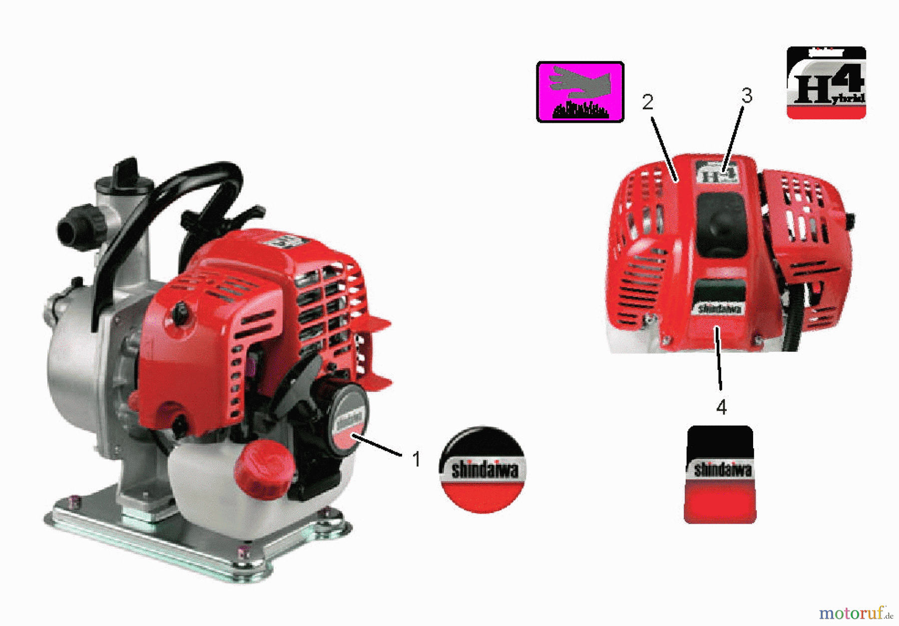  Shindaiwa Wasserpumpen GP344 - Shindaiwa Water Pump, S/N: T16113001001 - T16113999999 Labels