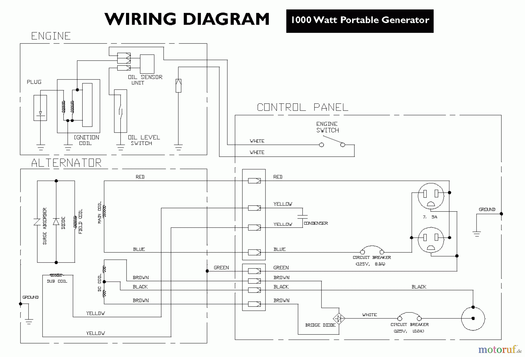  Snapper Sonstiges G10000 (01666-1) - Snapper 1000 Watt Portable Generator, 2.5 HP WIRING DIAGRAM