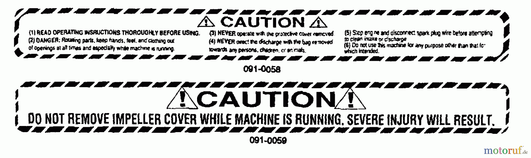  Snapper Sonstiges SVCB258 (80629) - Snapper 8 HP Vacuum Chipper Bagger Caution Decals