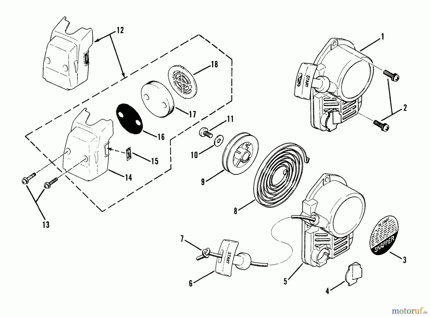  Snapper Trimmer, Motorsensen 211SST - Snapper 21.2cc Straight Shaft Trimmer, Series 1 Recoil Starter Assmy. & Air Cleaner Assmy.