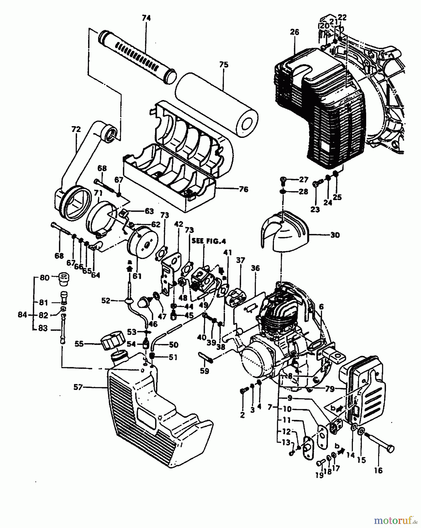  Tanaka Blasgeräte, Sauger, Häcksler, Mulchgeräte TBL-505 - Tanaka Backpack Blower Engine, Muffler, Air Cleaner, Fuel System