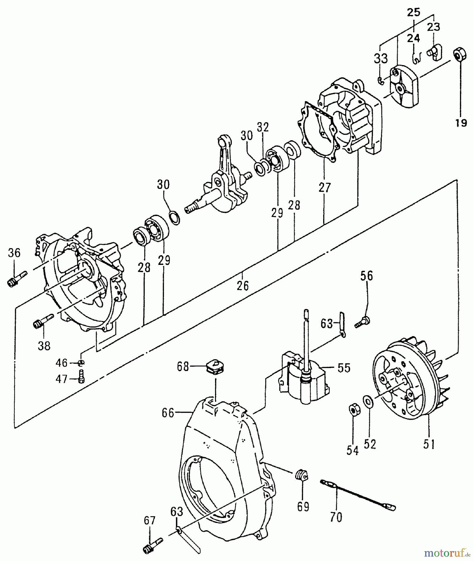  Tanaka Motoren TC-4700 - Tanaka Utility / Scooter Engine Crankcase, Flywheel, Starter Pulley