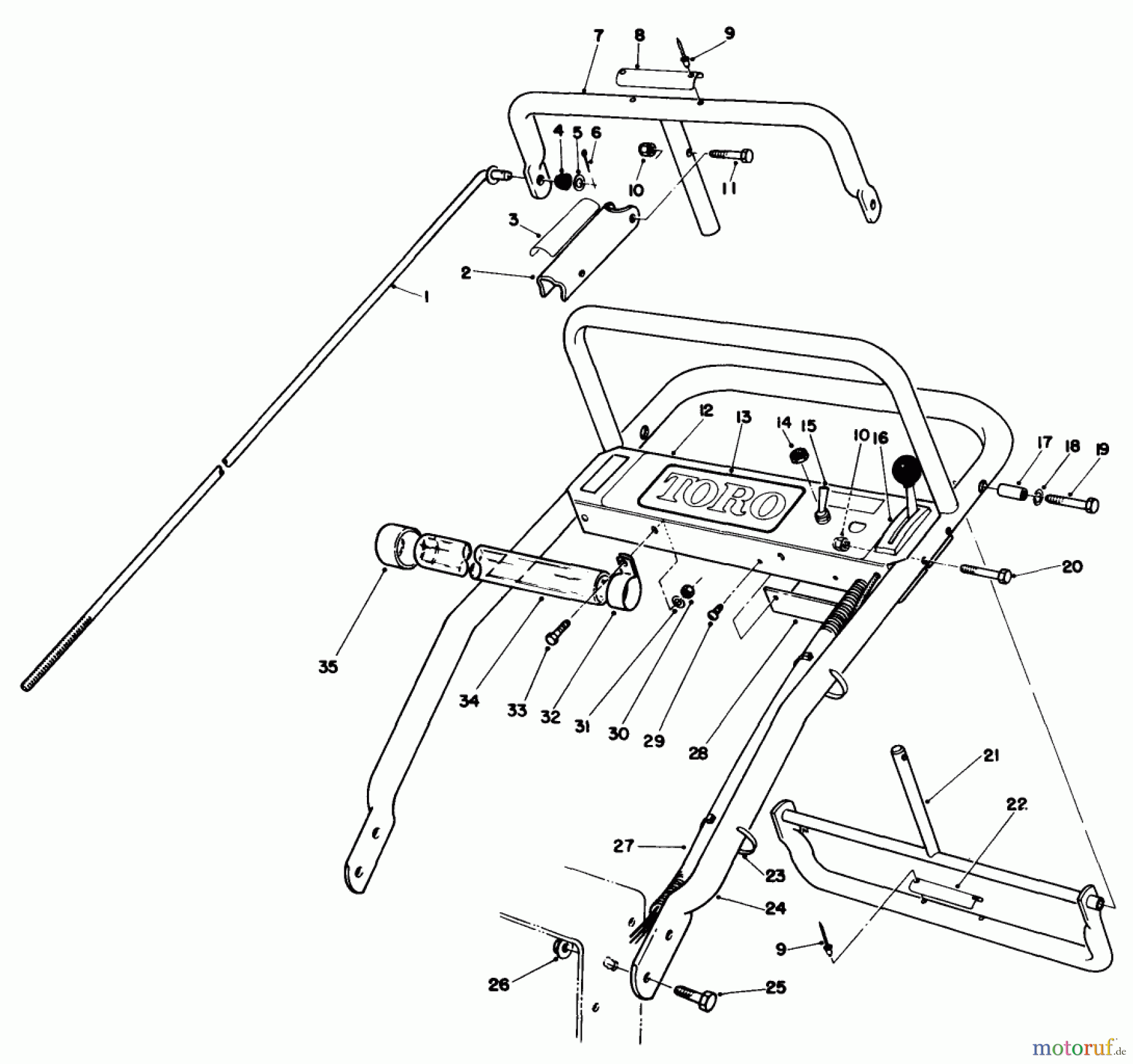  Toro Neu Mowers, Drive Unit Only 30102 - Toro Mid-Size Proline Gear Traction Unit, 12 hp, 1989 (9000001-9999999) HANDLE ASSEMBLY