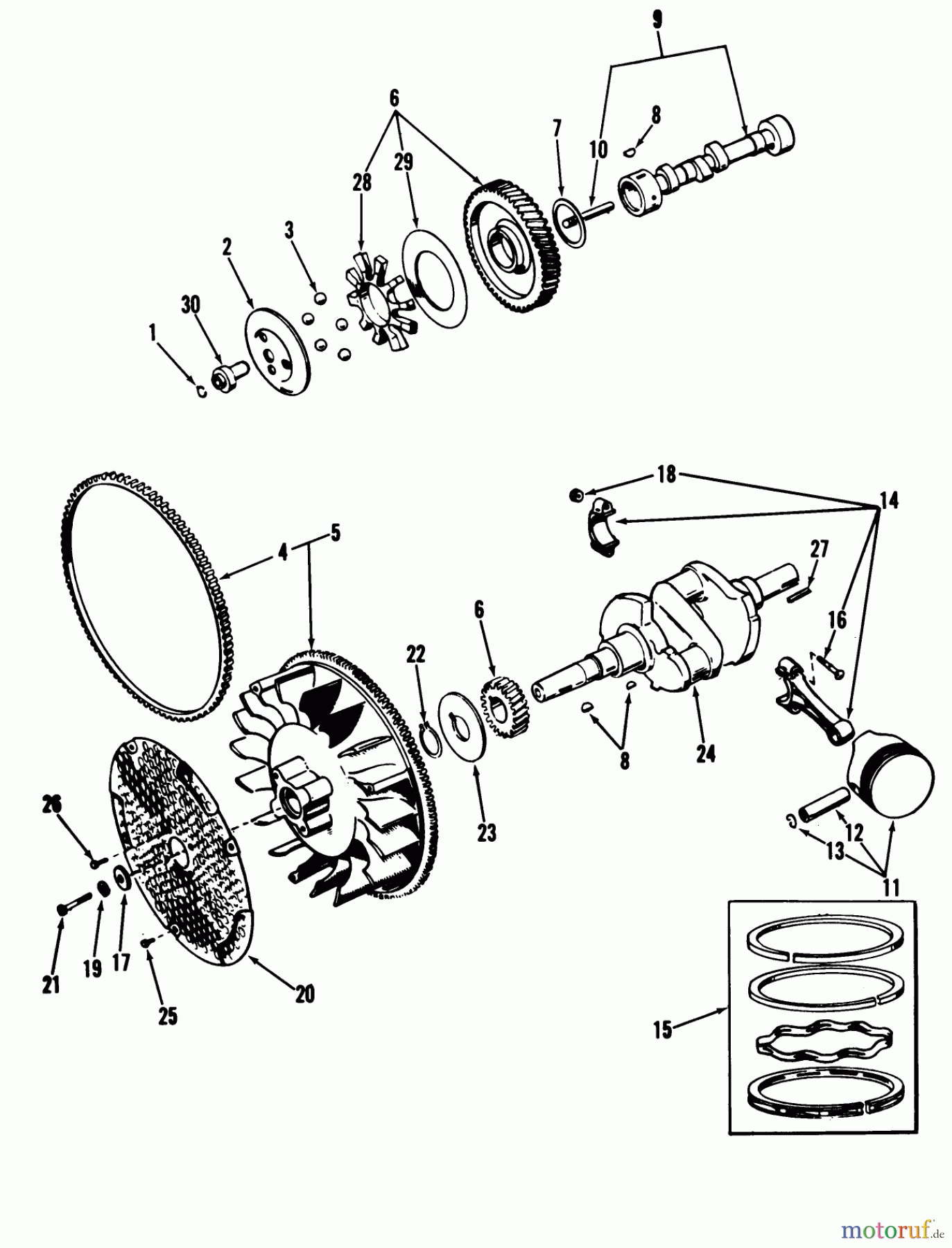  Toro Neu Mowers, Lawn & Garden Tractor Seite 1 01-20KS00 (D-200) - Toro D-200 Automatic Tractor, 1980 D-160 ONAN ENGINE, CRANKSHAFT, CAMSHAFT, PISTONS AND FLYWHEEL GROUP