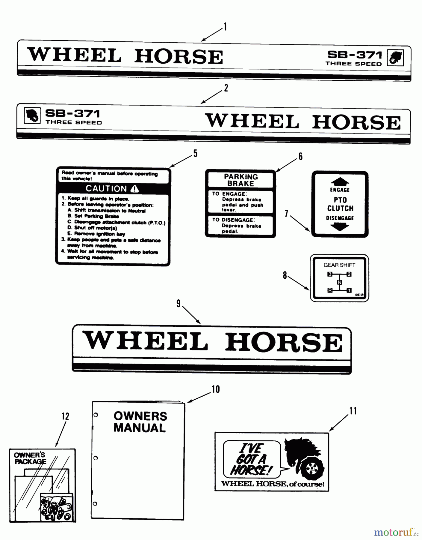  Toro Neu Mowers, Lawn & Garden Tractor Seite 1 02-11BH01 (SB-371) - Toro SB-371 3-Speed Lawn Tractor, 1982 DECALS, MISCELLANEOUS