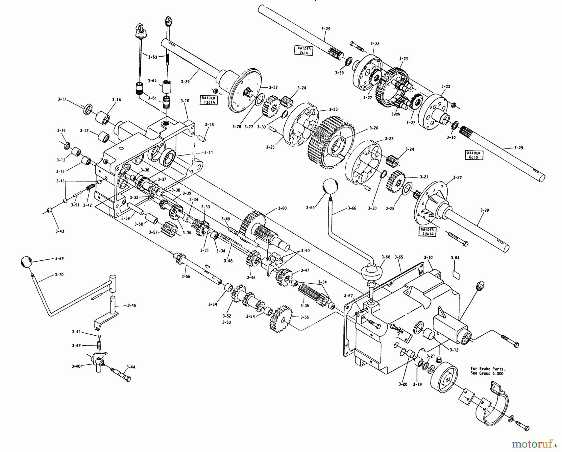  Toro Neu Mowers, Lawn & Garden Tractor Seite 1 1-0301 - Toro Raider 10 Tractor, 1972 3.010 TRANSMISSION 6-SPEED (PLATE 3.1)