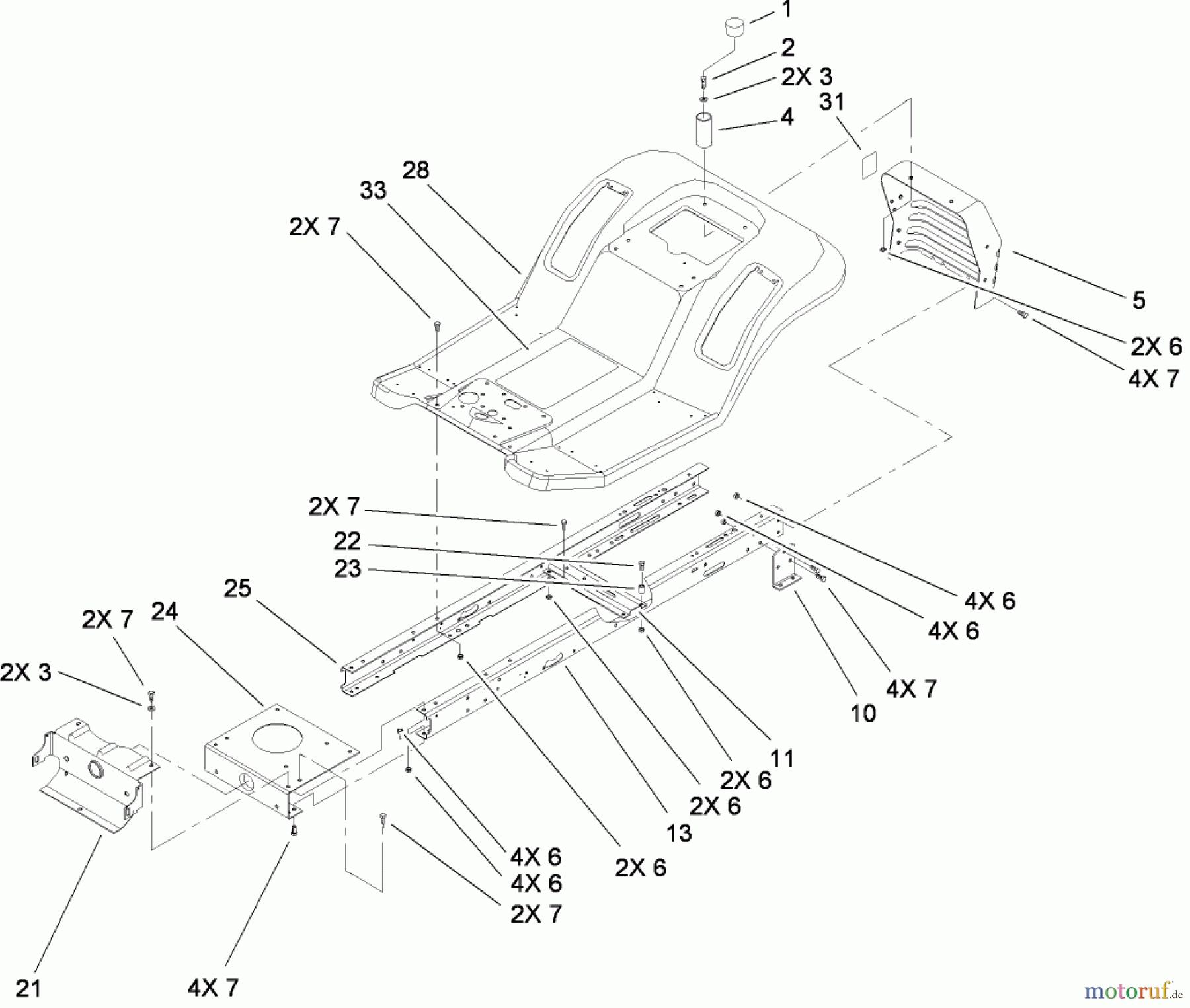  Toro Neu Mowers, Lawn & Garden Tractor Seite 1 135E (RT380H) - Toro RT380H Recycling Mower, 2008 (280000001-280999999) FRAME AND BODY ASSEMBLY