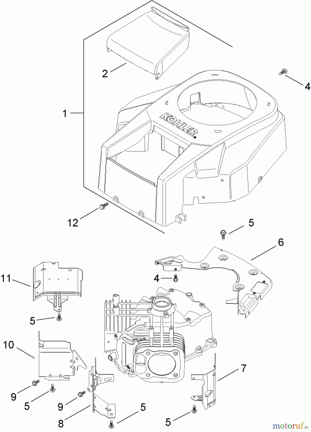  Toro Neu Mowers, Lawn & Garden Tractor Seite 1 13AP60RP544 (LX500) - Toro LX500 Lawn Tractor, 2006 (1A056B50000-) BLOWER HOUSING AND BAFFLE ASSEMBLY KOHLER SV720-0011