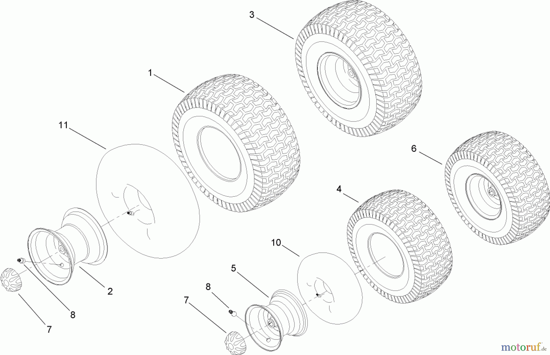  Toro Neu Mowers, Lawn & Garden Tractor Seite 1 13AP60RP744 (LX500) - Toro LX500 Lawn Tractor, 2006 (1A096B50000-) FRONT AND REAR WHEEL ASSEMBLY