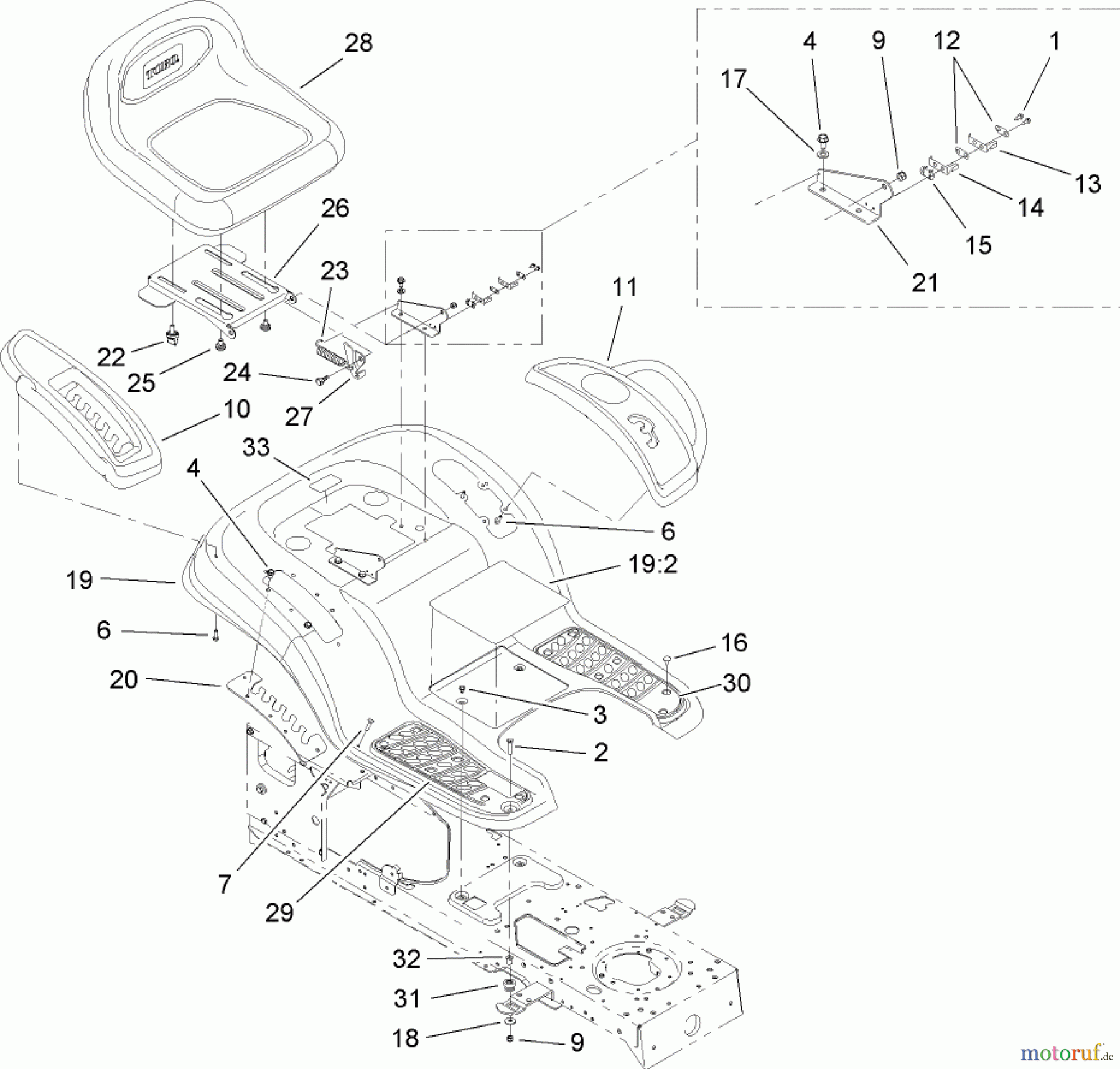  Toro Neu Mowers, Lawn & Garden Tractor Seite 1 13AP60RP744 (LX500) - Toro LX500 Lawn Tractor, 2006 (1A096B50000-) SEAT AND FENDER ASSEMBLY