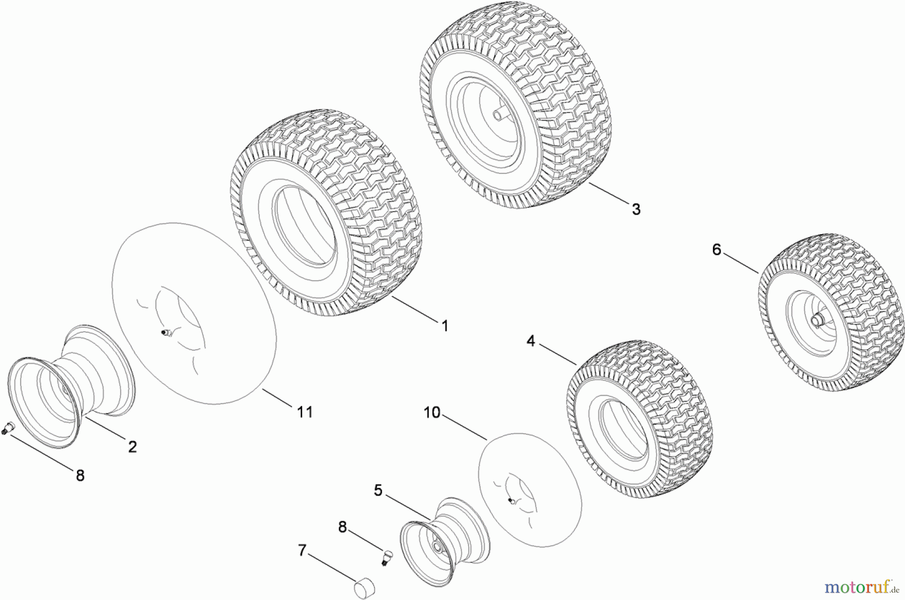  Toro Neu Mowers, Lawn & Garden Tractor Seite 1 13AP61RH848 (LX468) - Toro LX468 Lawn Tractor, 2009 (1-1) FRONT AND REAR WHEEL ASSEMBLY