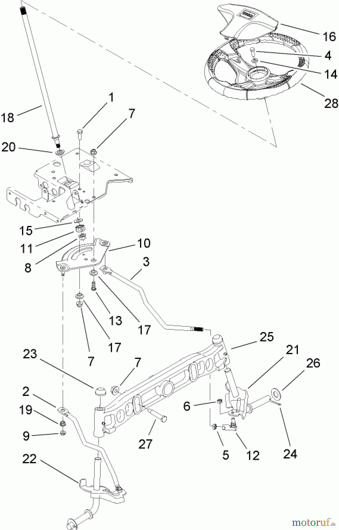  Toro Neu Mowers, Lawn & Garden Tractor Seite 1 13AP62RP544 (SL500) - Toro SL500 Super Lawn Tractor, 2007 (1B157H20701-) STEERING SHAFT AND FRONT AXLE ASSEMBLY