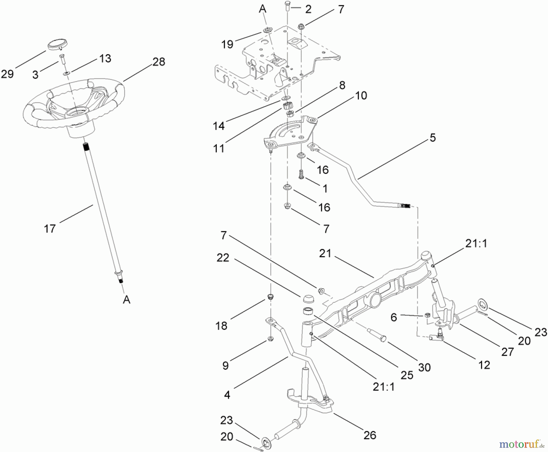  Toro Neu Mowers, Lawn & Garden Tractor Seite 1 13AT61RH048 (LX466) - Toro LX466 Lawn Tractor, 2008 (SN 1L137H10100-) STEERING AND FRONT AXLE ASSEMBLY