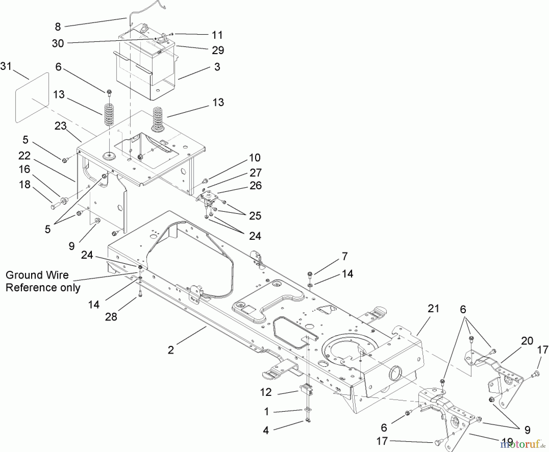  Toro Neu Mowers, Lawn & Garden Tractor Seite 1 13AX60RG544 (LX420) - Toro LX420 Lawn Tractor, 2006 (1L215B10000-) FRAME AND BATTERY ASSEMBLY