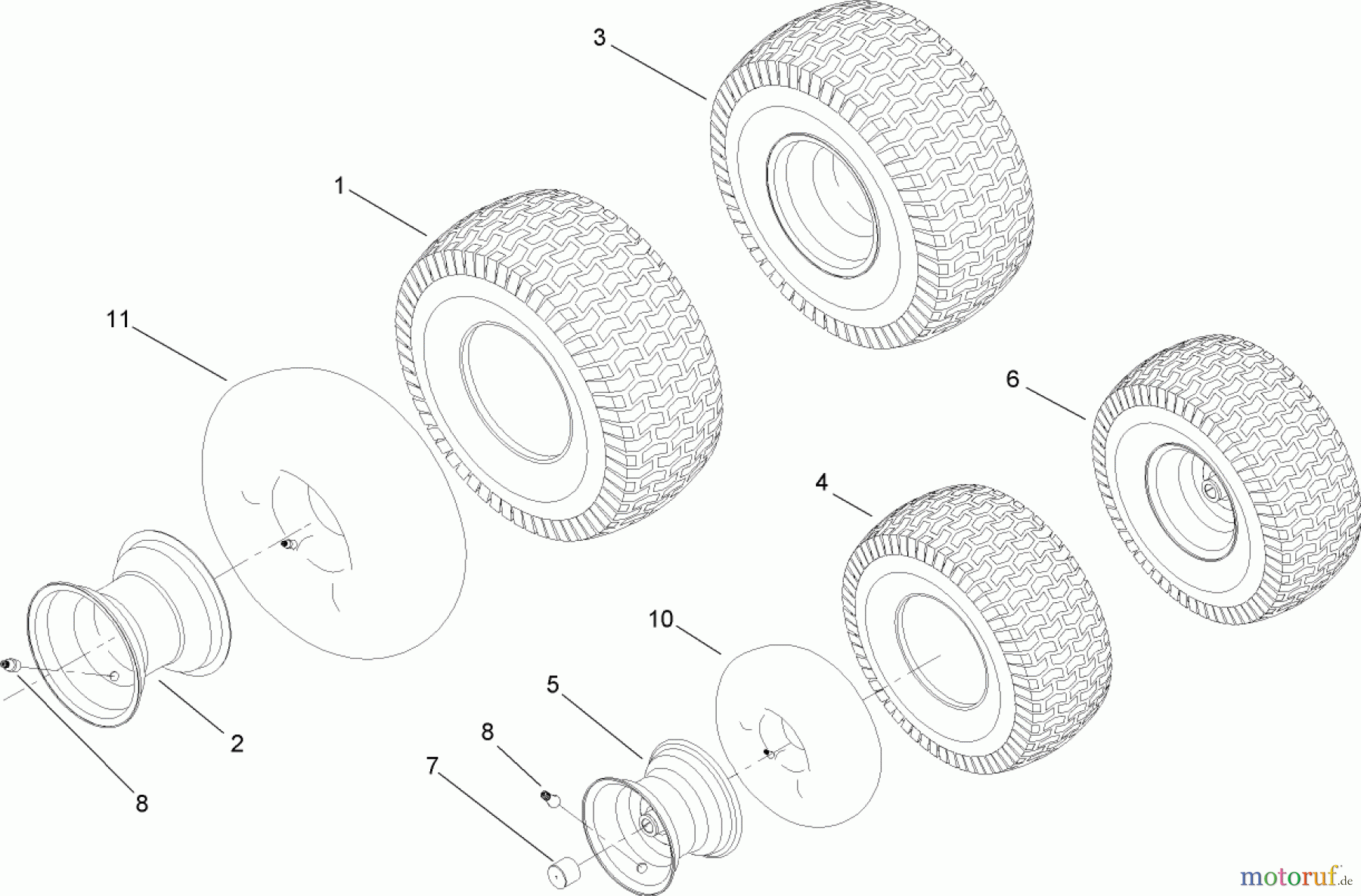  Toro Neu Mowers, Lawn & Garden Tractor Seite 1 13AX61RH544 (LX465) - Toro LX465 Lawn Tractor, 2007 (SN 1A117H10393-) FRONT AND REAR WHEEL ASSEMBLY