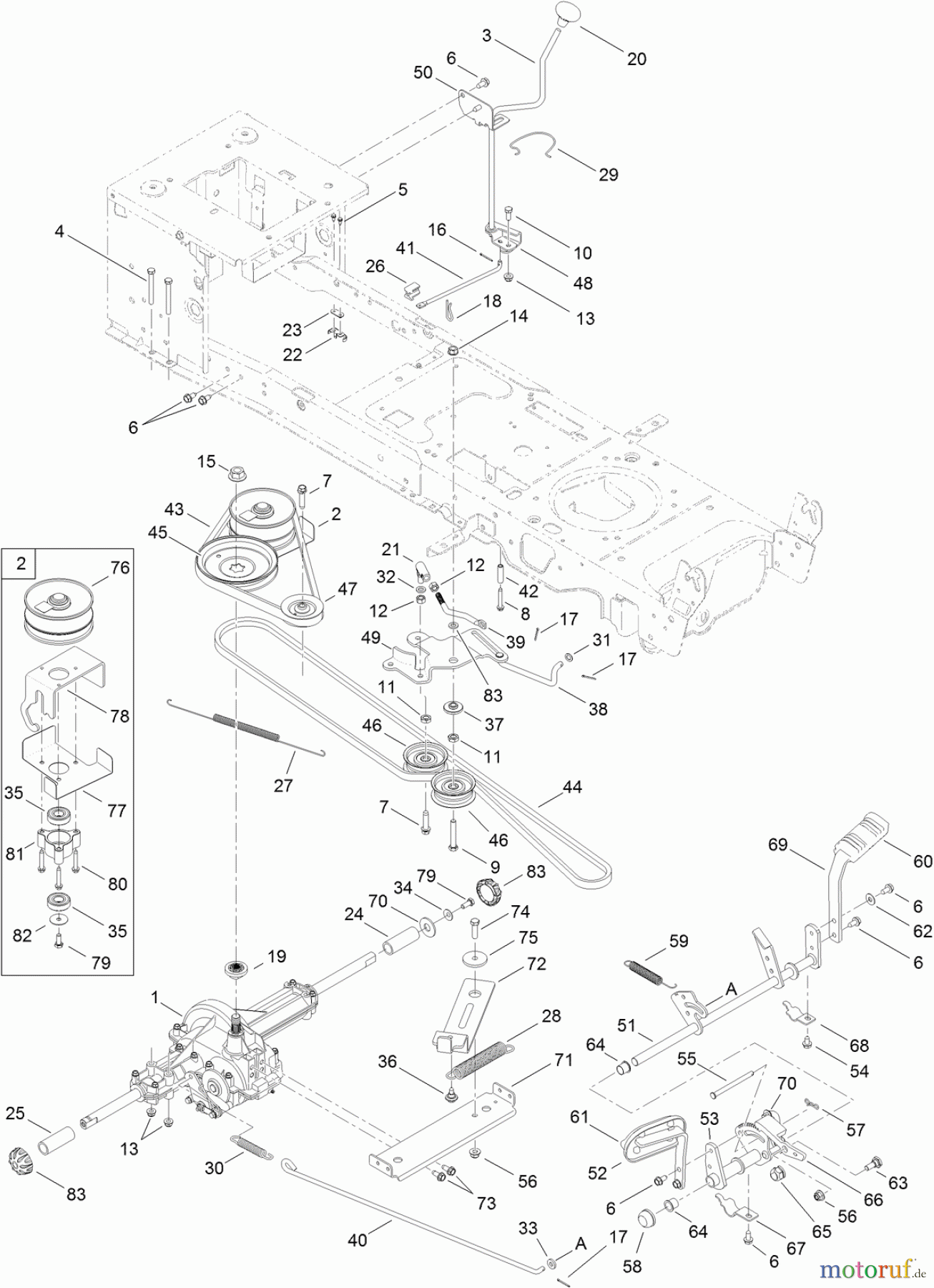  Toro Neu Mowers, Lawn & Garden Tractor Seite 1 13AX90RS848 (LX423) - Toro LX423 Lawn Tractor, 2012 (SN 1-1) TRANSMISSION, BELT AND DRIVE ASSEMBLY