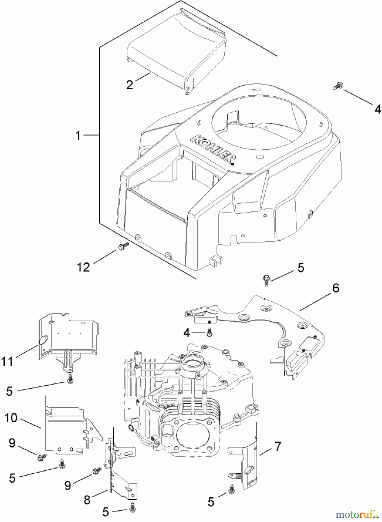  Toro Neu Mowers, Lawn & Garden Tractor Seite 1 14AK81RK544 (GT2300) - Toro GT2300 Garden Tractor, 2006 (1A186H30000-) BLOWER HOUSING AND BAFFLE ASSEMBLY KOHLER SV735-0011