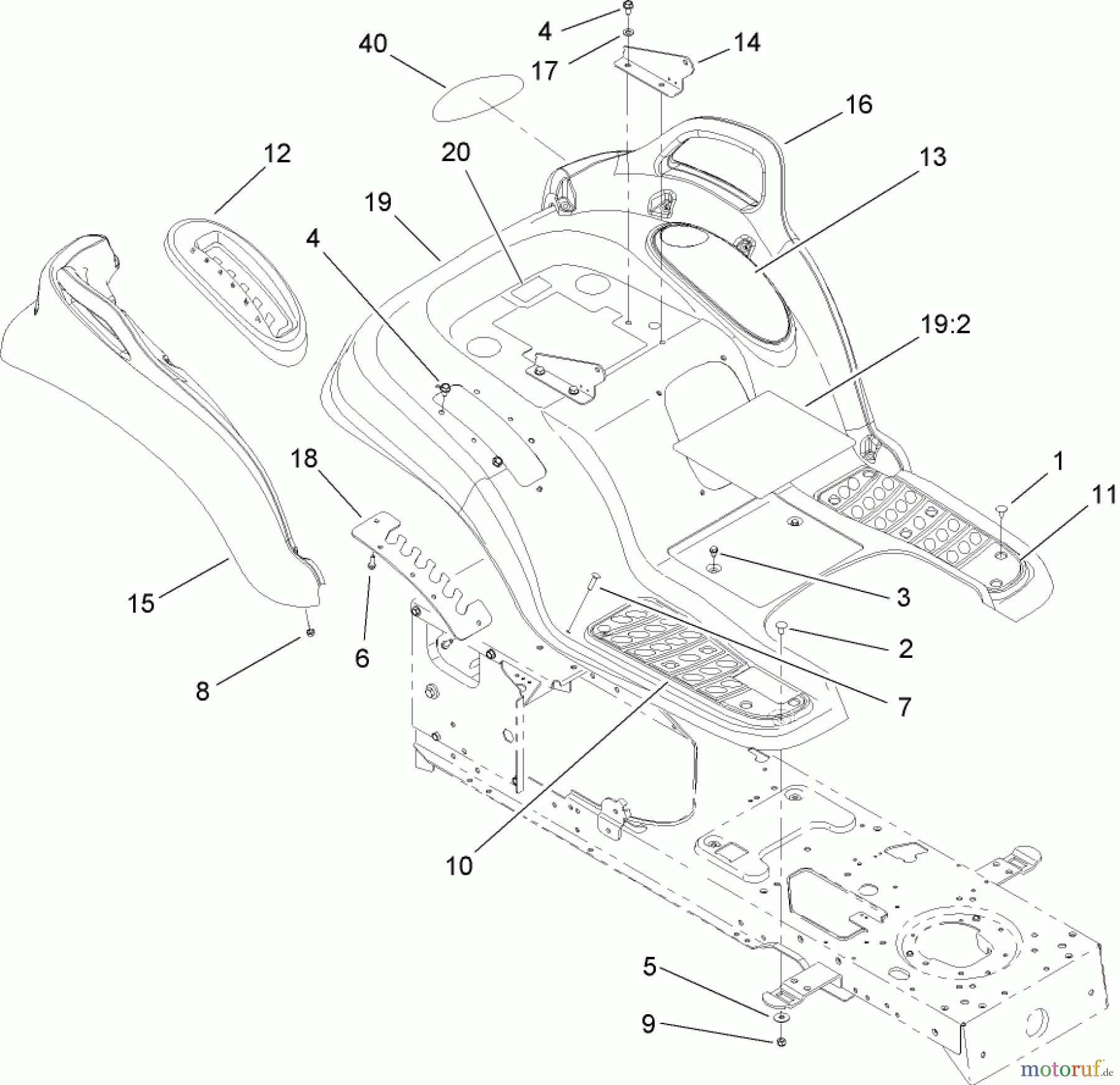  Toro Neu Mowers, Lawn & Garden Tractor Seite 1 14AK81RK744 (GT2300) - Toro GT2300 Garden Tractor, 2006 (1A186H30000-) FRAME AND BATTERY ASSEMBLY #2