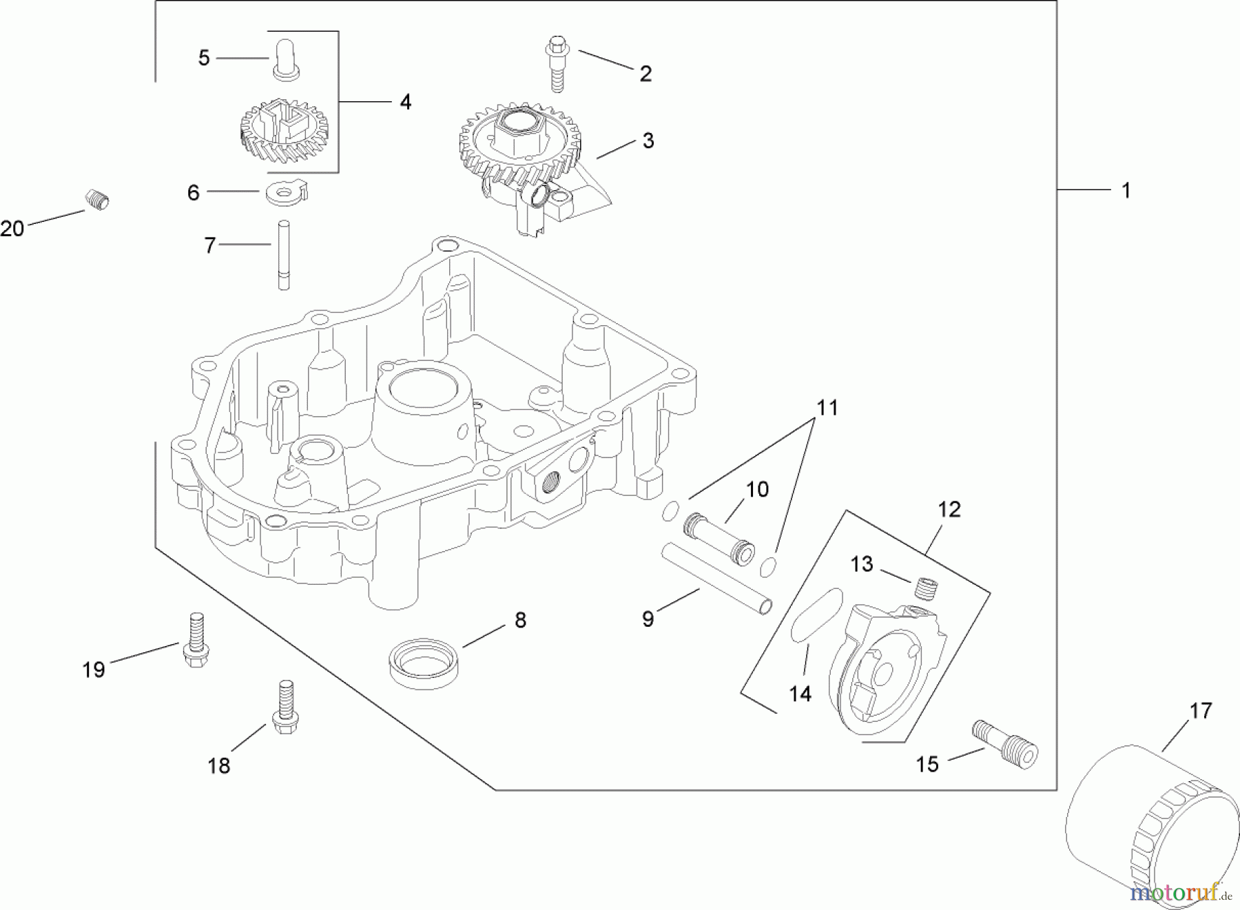  Toro Neu Mowers, Lawn & Garden Tractor Seite 1 14AK81RK744 (GT2300) - Toro GT2300 Garden Tractor, 2006 (1A186H30000-) OIL PAN AND LUBRICATION ASSEMBLY KOHLER SV735-0011