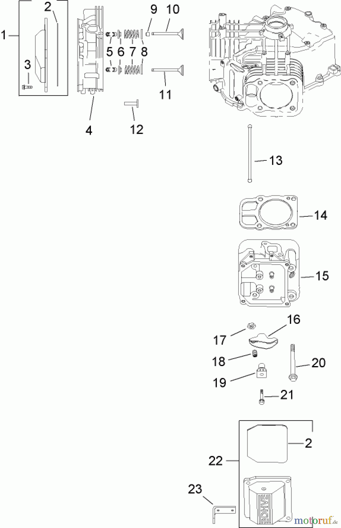  Toro Neu Mowers, Lawn & Garden Tractor Seite 1 14AP80RP544 (GT2100) - Toro GT2100 Garden Tractor, 2006 (1A136H30000-) HEAD, VALVE AND BREATHER ASSEMBLY KOHLER SV720-0017