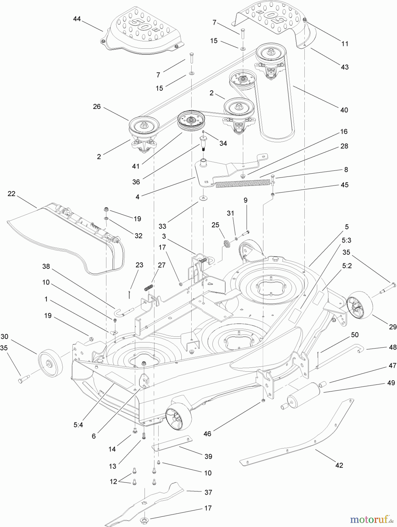  Toro Neu Mowers, Lawn & Garden Tractor Seite 1 14AQ81RP544 (GT2200) - Toro GT2200 Garden Tractor, 2006 (1A136H30000-) DECK ASSEMBLY