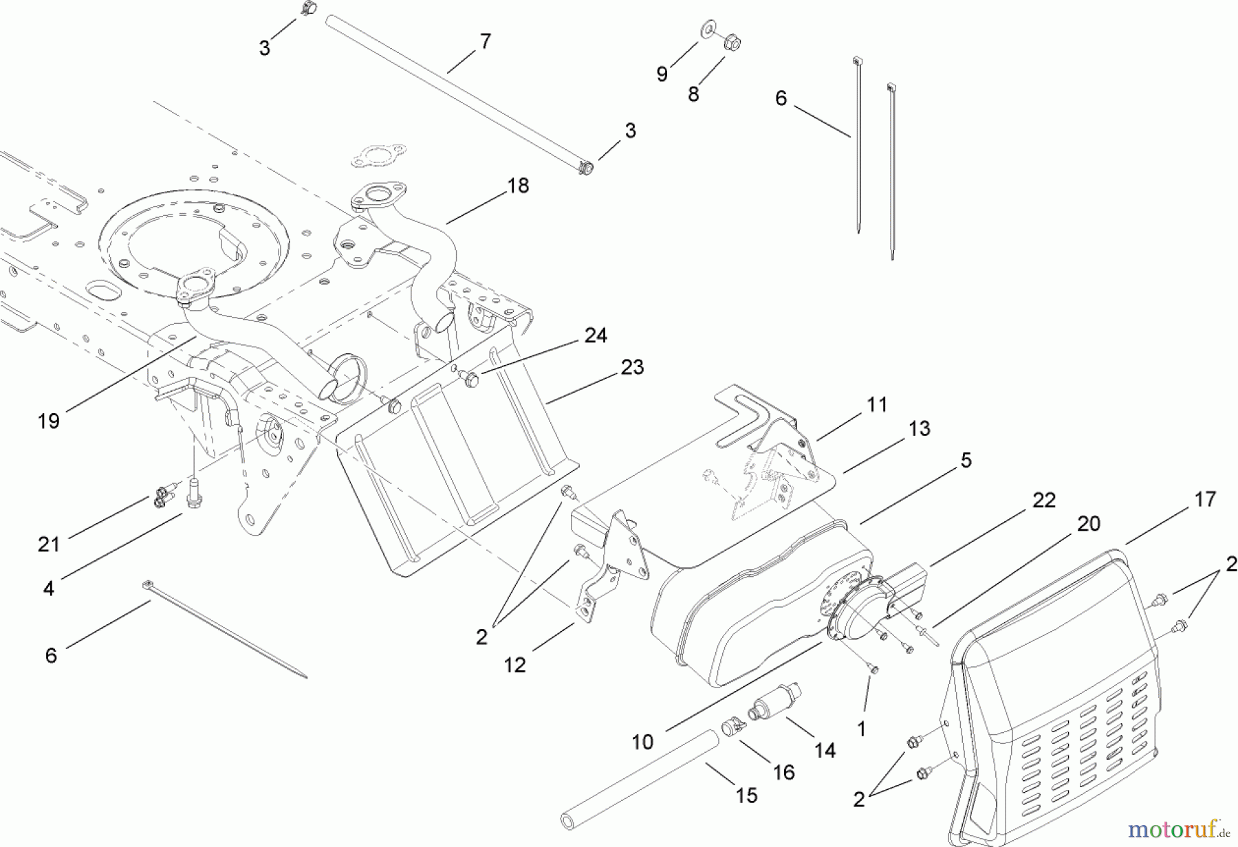  Toro Neu Mowers, Lawn & Garden Tractor Seite 1 14AQ81RP748 (GT2200) - Toro GT2200 Garden Tractor, 2007 (1B087H30130-) MUFFLER ASSEMBLY