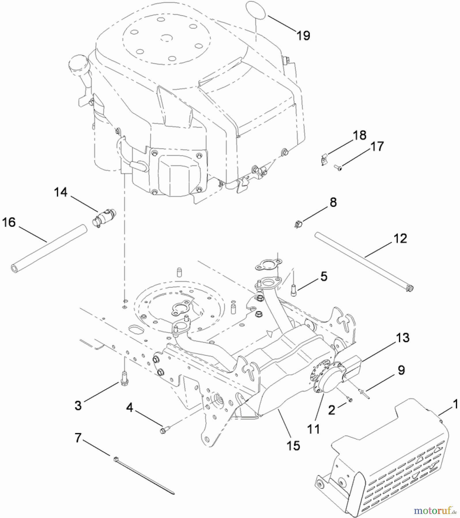  Toro Neu Mowers, Lawn & Garden Tractor Seite 1 14AQ81RP848 (GT2200) - Toro GT2200 Garden Tractor, 2009 (1-1) MUFFLER AND SHIELD ASSEMBLY