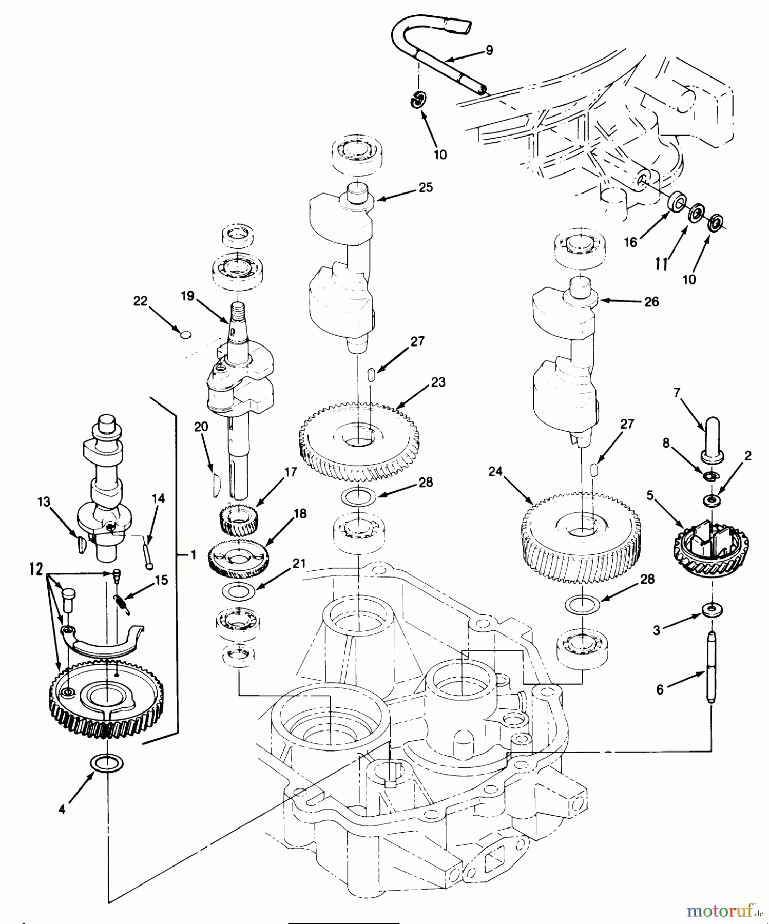  Toro Neu Mowers, Lawn & Garden Tractor Seite 1 22-14OE01 (244-H) - Toro 244-H Yard Tractor, 1991 (1000001-1999999) 14HP ENGINE CRANKSHAFT & CAMSHAFT ASSEMBLY