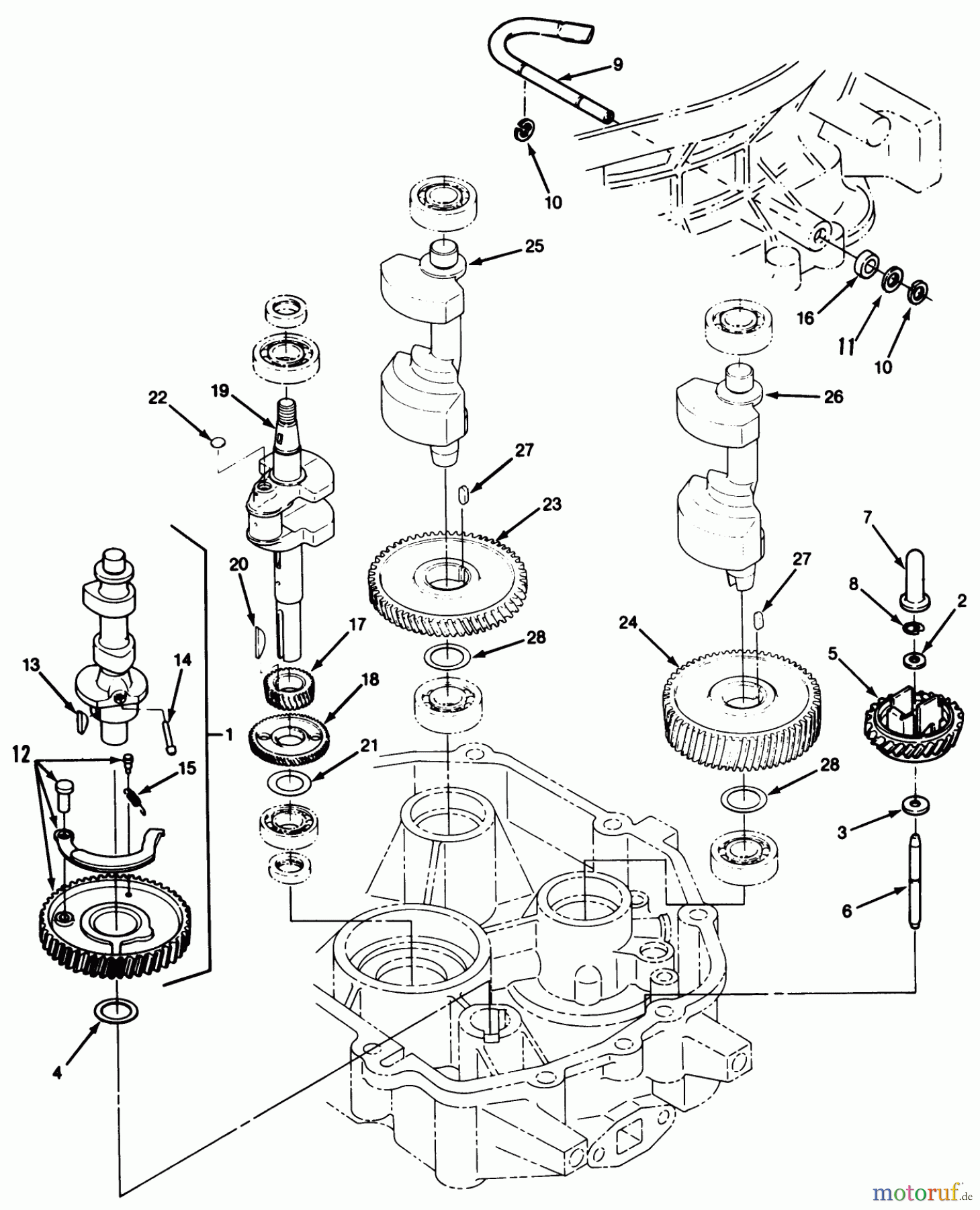  Toro Neu Mowers, Lawn & Garden Tractor Seite 1 22-14OE02 (244-H) - Toro 244-H Yard Tractor, 1992 (2000001-2999999) 14HP ENGINE CRANKSHAFT & CAMSHAFT ASSEMBLY