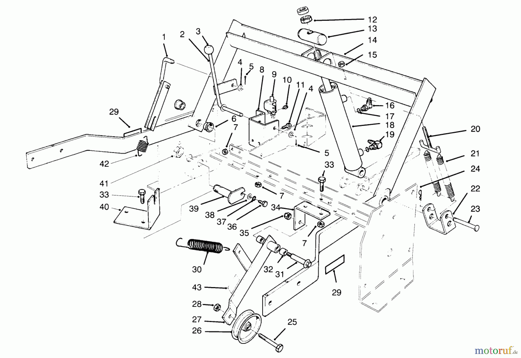  Toro Neu Mowers, Lawn & Garden Tractor Seite 1 30610 (120) - Toro Proline 120, 1994 (490001-499999) PARKING BRAKE & LIFT FRAME ASSEMBLY