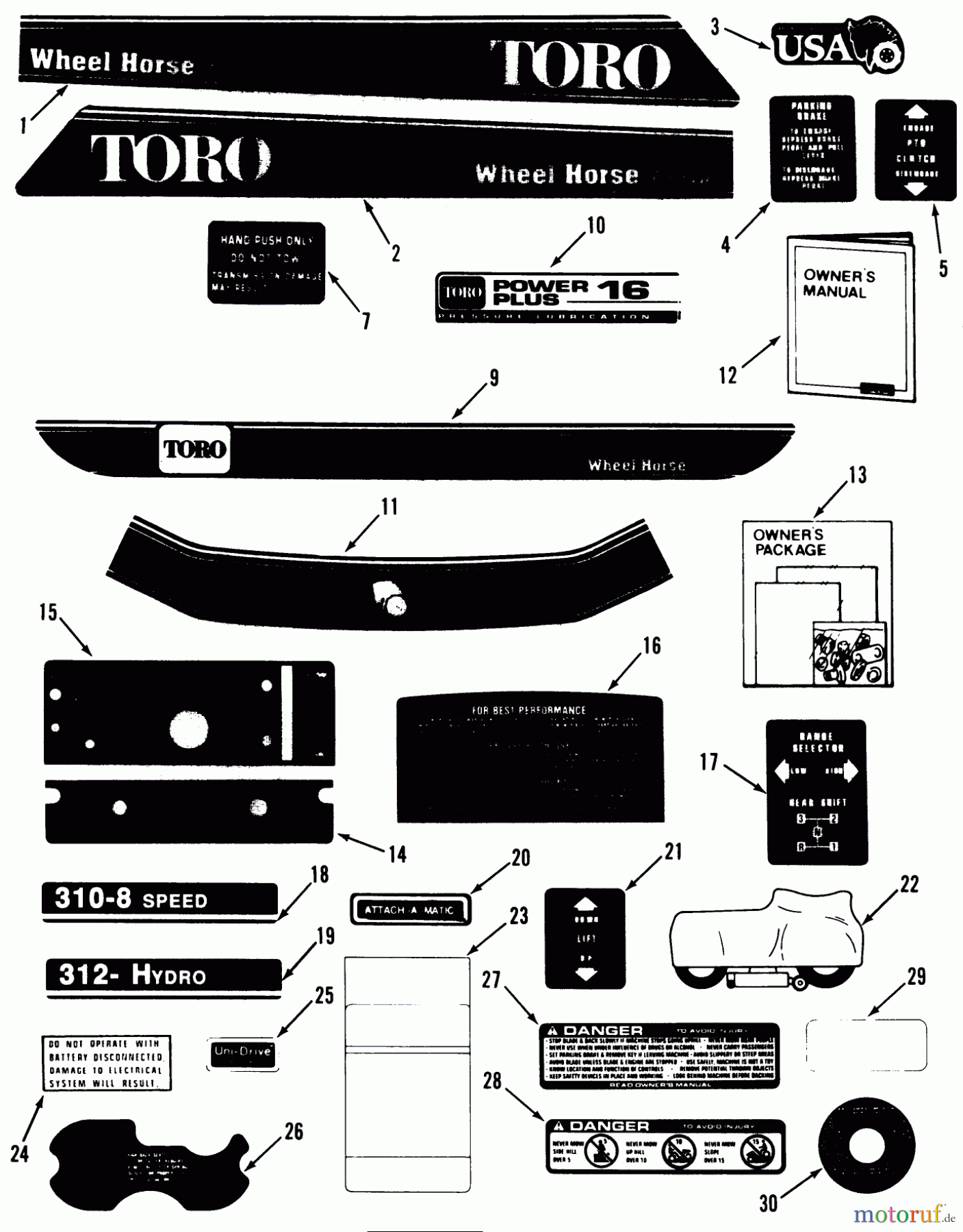  Toro Neu Mowers, Lawn & Garden Tractor Seite 1 51-12KE01 (312-H) - Toro 312-H Garden Tractor, 1991 (1000001-1999999) DECALS