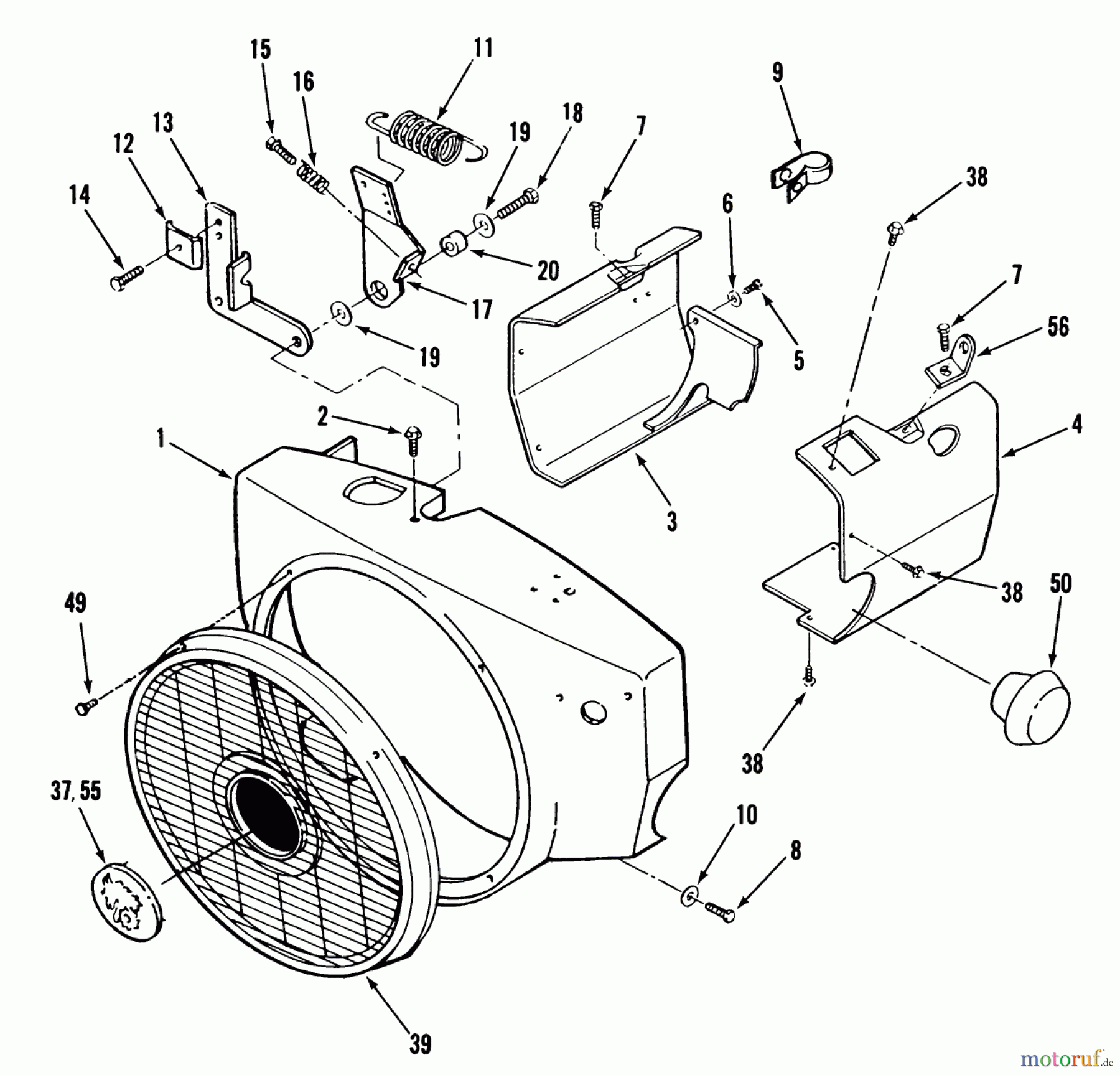  Toro Neu Mowers, Lawn & Garden Tractor Seite 1 31-18OE02 (518-H) - Toro 518-H Garden Tractor, 1989 BLOWER HOUSING AND GOVERNOR