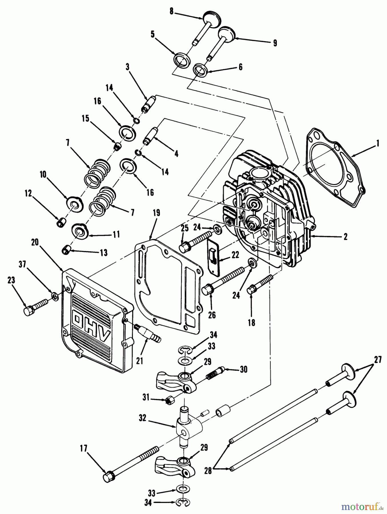  Toro Neu Mowers, Lawn & Garden Tractor Seite 1 32-10BE02 (210-H) - Toro 210-H Tractor, 1991 (1000001-1999999) 12HP ENGINE CYLINDER HEAD & VALVES ASSEMBLY